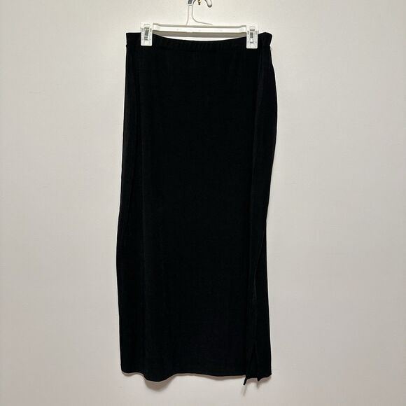 Vtg Notations Black Stretchy Midi Skirt Womens L Grunge Goth Witchy Boho Y2K 90s - Picture 1 of 7